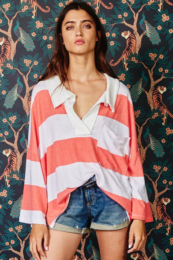 Black T1211C Oversized Stripe Top for wholesale on Faire22