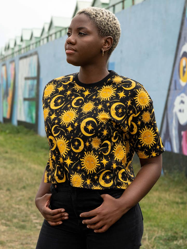 Rebel Romance Celestial Sun and Moon Cropped Boxy Tee for wholesale by Rebel Romance