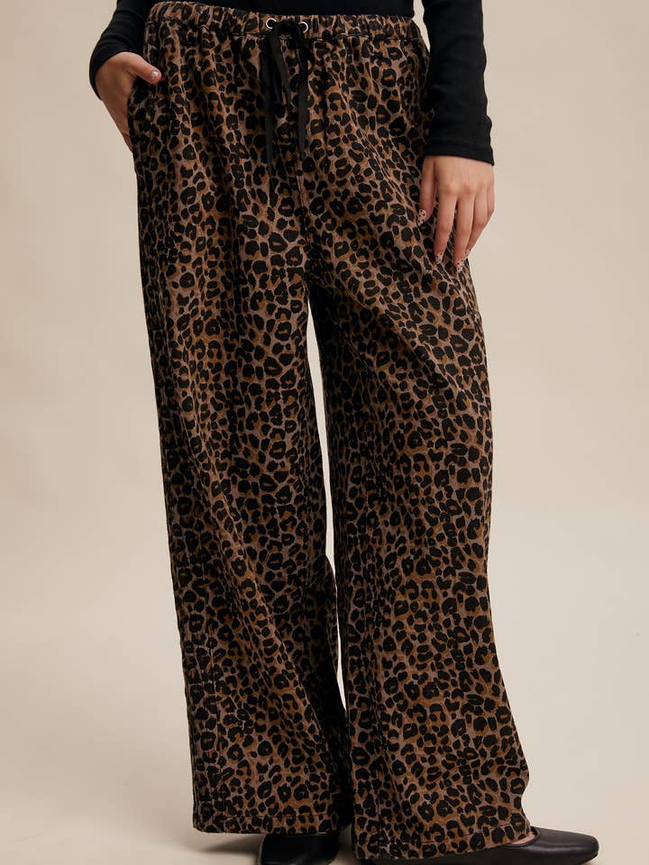 Leopard Print Denim Wide-Leg Pants LP0264 for wholesale by Listicle