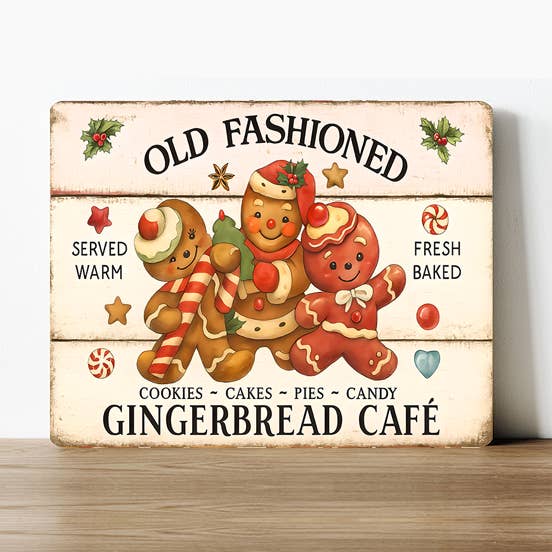 Placa de Metal de Natal Bolachas de Gengibre à Moda Antiga Café por atacado de The British Metal Signs Company