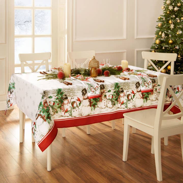 Elrene Home Fashions - Wholesale Tablecloth - Snowman Winterland Holiday Snowflake Christmas Tablecloth