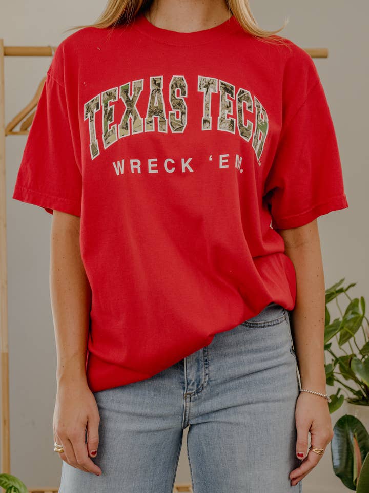 Texas Tech Camo Filled Gault Red Comfort Colors Tee for wholesale by LivyLu
