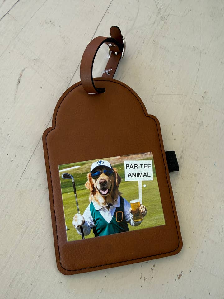 UV Printed Golden Par-Tee Golf Bag Tag for wholesale by Designed To Flaunt