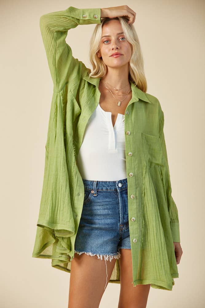 WISTERIA LANE – Camisa com botões no colarinho – Mulher por atacado – PANELA LARGA GAZE COM CAMISA DE VARRIMENTO 3333 PISTÁCIO1