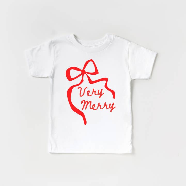 Benny & Ray Apparel - Wholesale Screen Printed T-Shirt - Kids - Very Merry Santa Claus Merry and Bright Bow Christmas Shirt 5