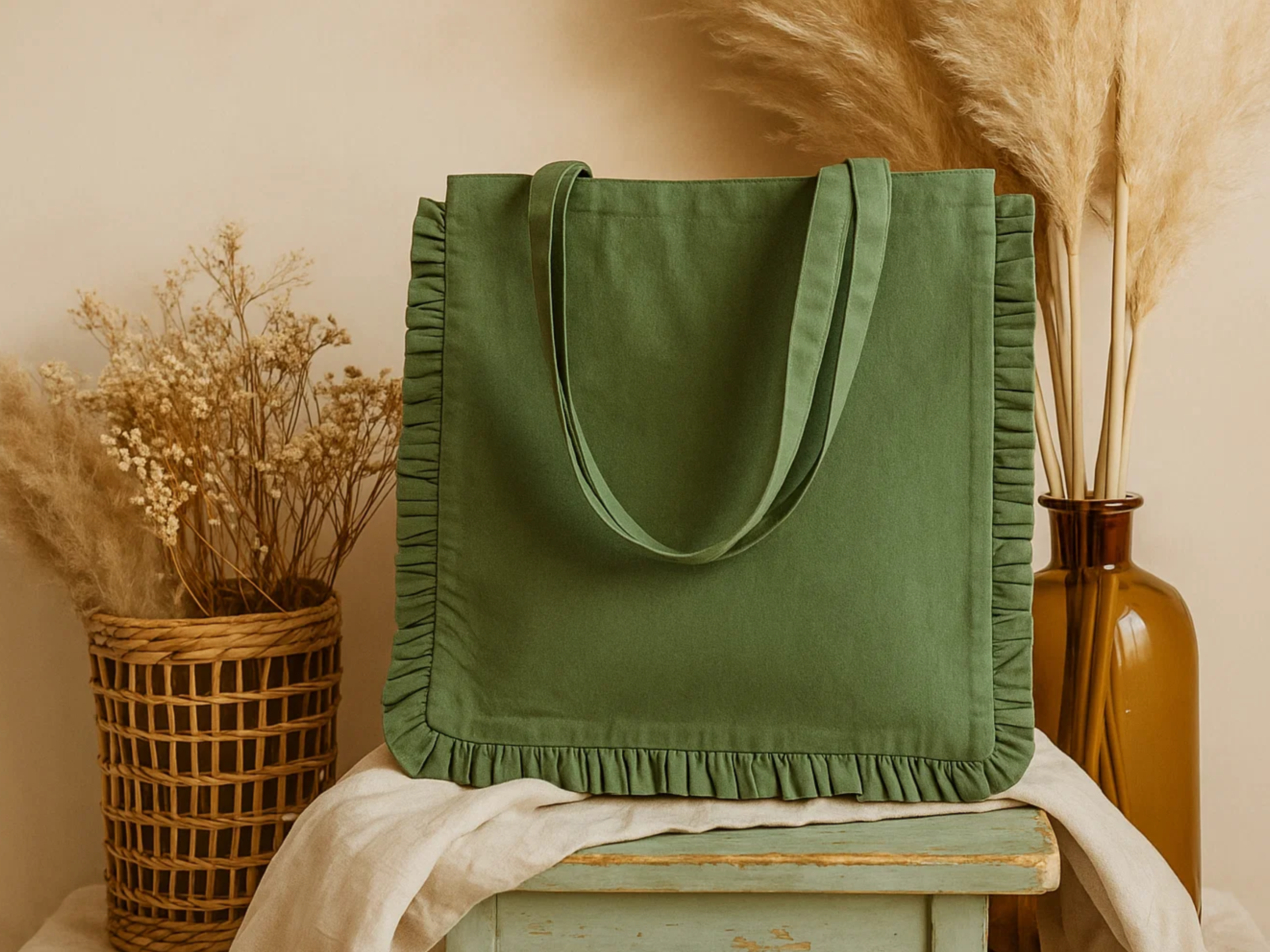 House of Kraft Jewelry & Accessories - Wholesale Tote Bag - Women's - Canvas Ruffle Tote | Canvas Colored Tote Bag | Unbranded 16