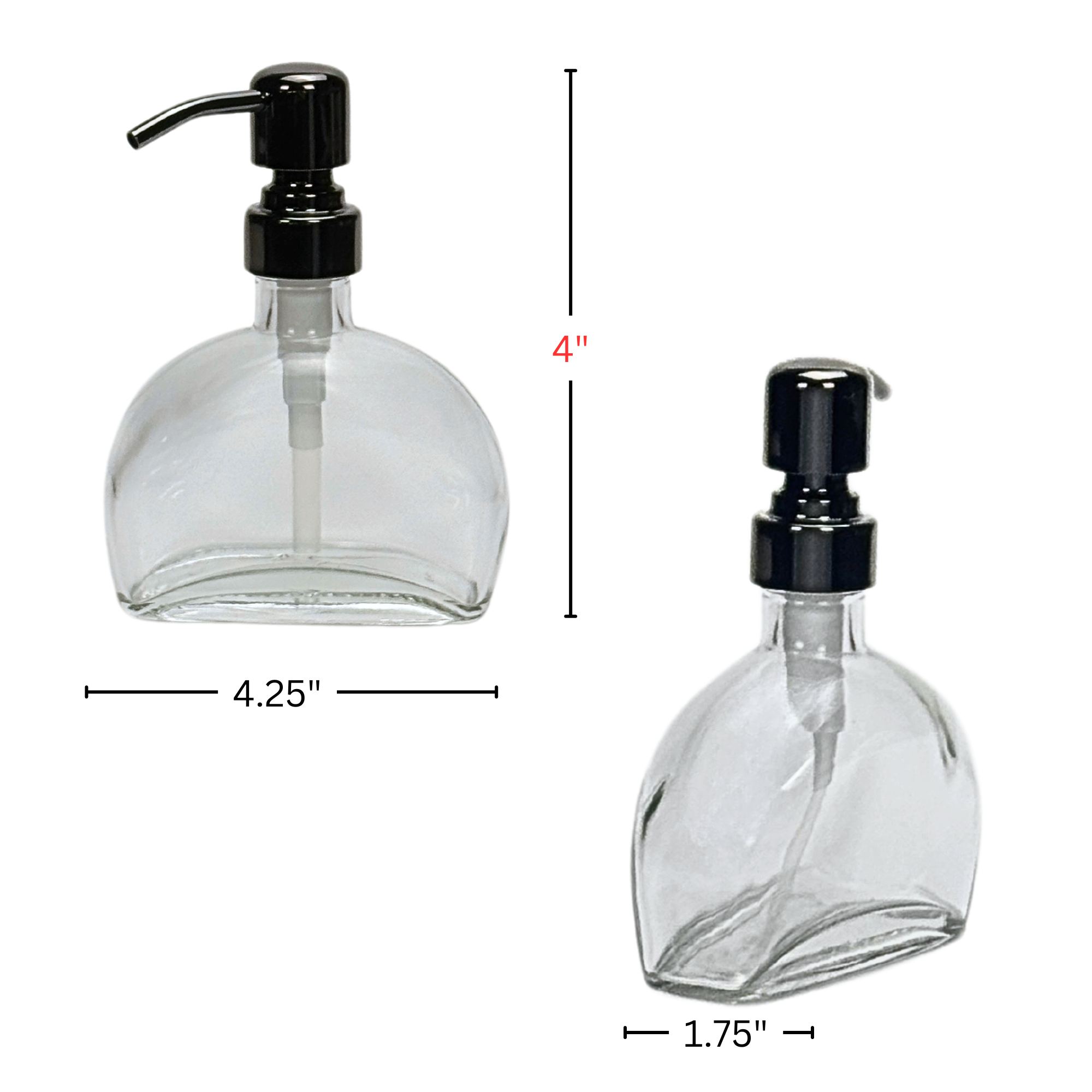 The Bottle Shoppe - Wholesale Soap Dispenser - 6oz Half Moon Glass Bottles w/Metal Pumps, Caps and Sprayers4