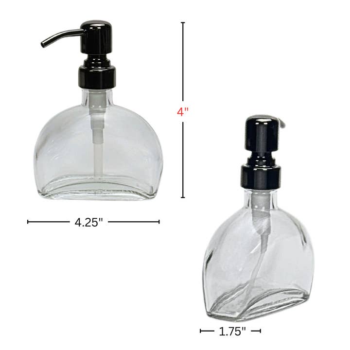 The Bottle Shoppe - Wholesale Soap Dispenser - 6oz Half Moon Glass Bottles w/Metal Pumps, Caps and Sprayers4