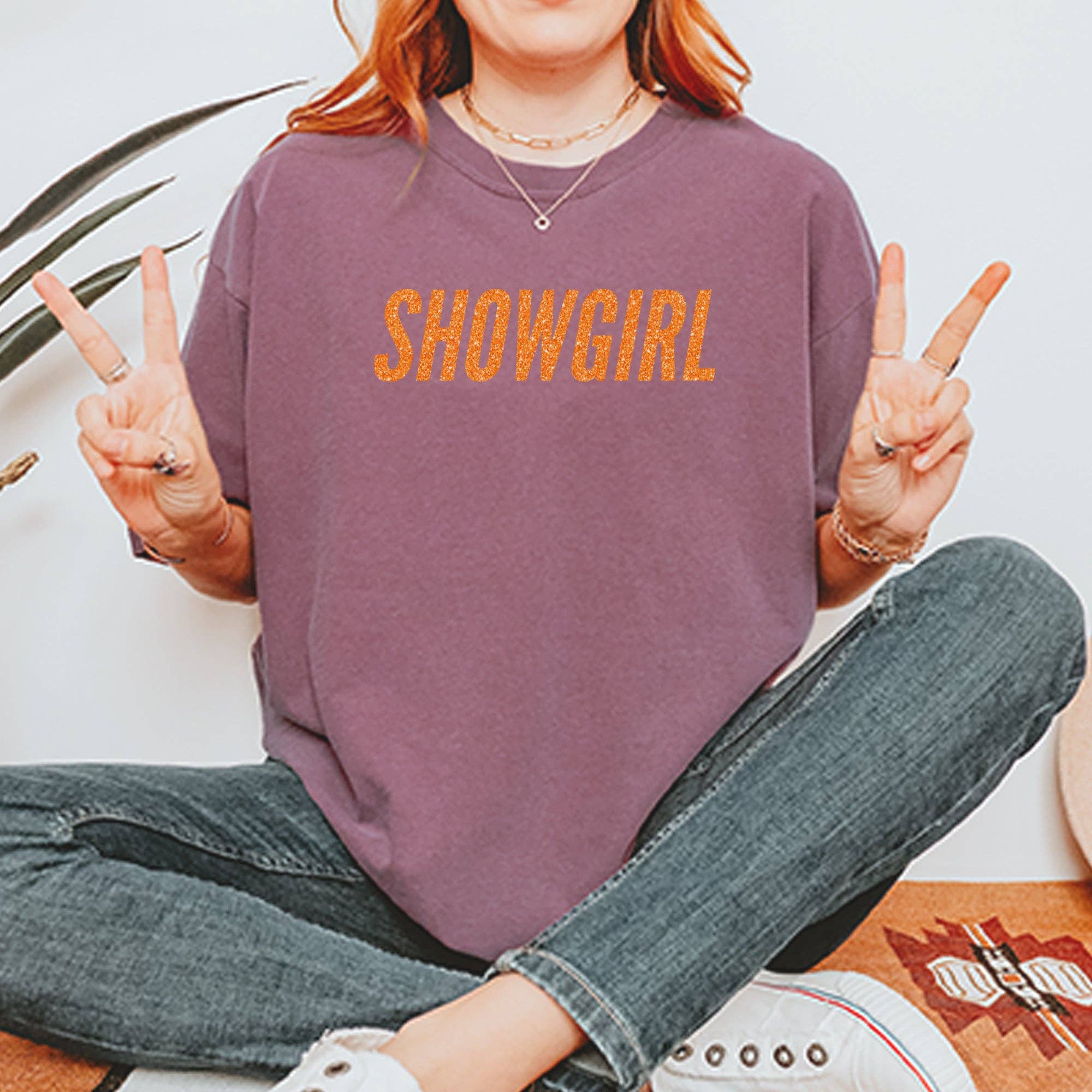 Expression Tees - Vente T-shirt sérigraphié – femme - T-shirt unisexe vintage doux à paillettes orange Showgirl9