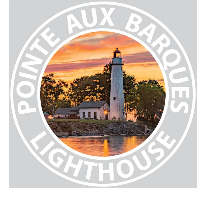 POINT AUX BARQUES LIGHTHOUSE Sticker - 3 1/4" Round for wholesale by Phil Stagg Photography