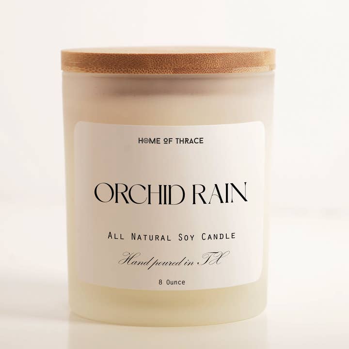 Orchid Rain 8 oz Soy Candle White Frosted Jar for wholesale by Home Of Thrace