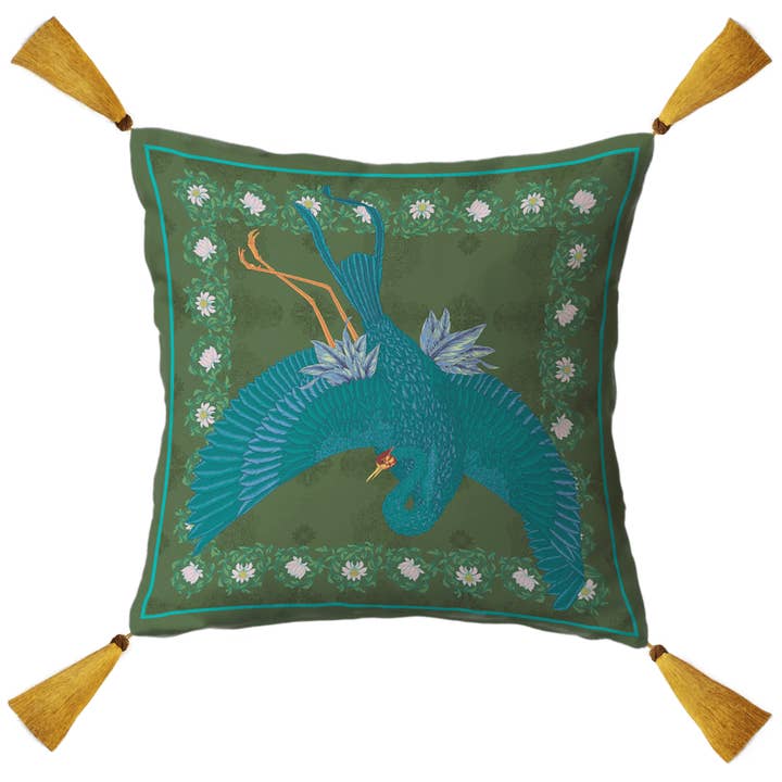 Blue Bird Organic Cotton Square Cushion Cover for wholesale by GuanAnAn London