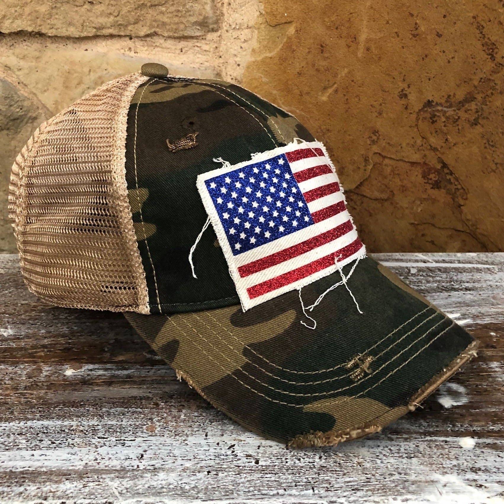 BohoGroove - Wholesale Trucker Hat - Women's - “American Flag Glitter” Hat – Patriotic snapback1