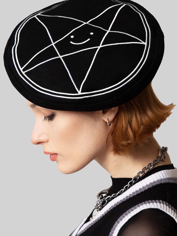 Satan Loves You Large Logo Beret for wholesale by Long Clothing