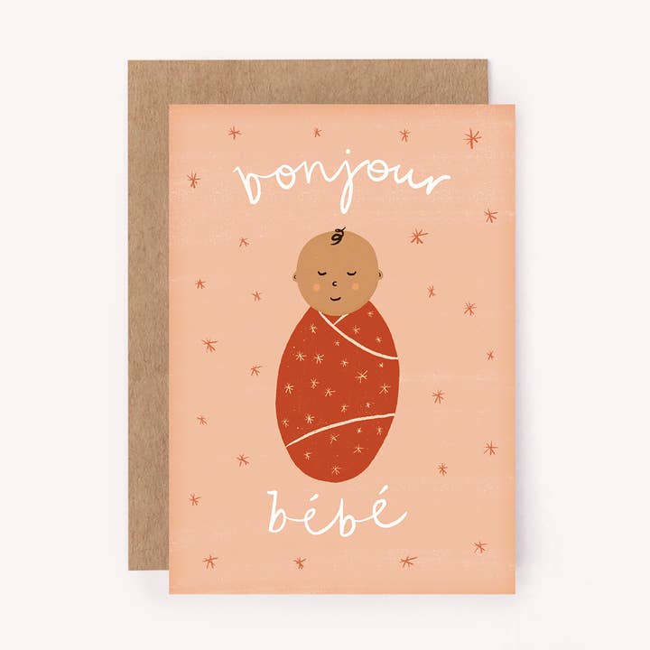 Bonjour Bebe Pink Mini Card - New Baby Cute Shower Greeting and other Purchase Wholesale bebe caramel. Free Returns & Net 60 Terms on Faire trending on Faire.