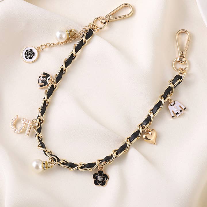 Leto Accessories - Wholesale Bag Strap - Women's - Inspired Pearl&Leather Interwoven Bag Charm Chain Strap