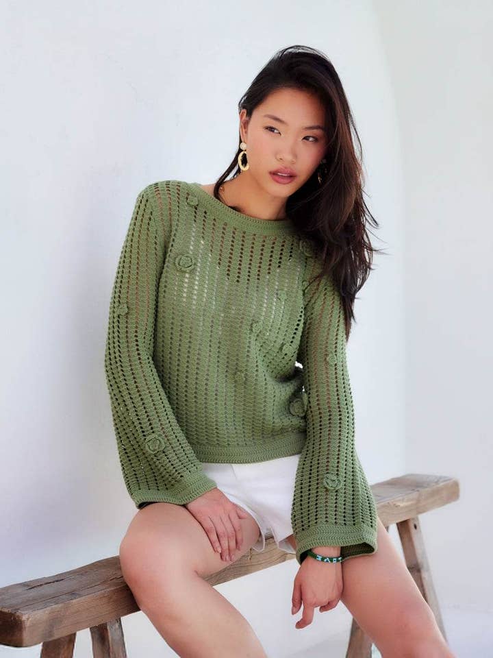 Liv Crochet Sweater for wholesale by Fifteen Twenty