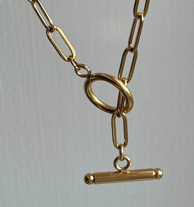 HoopLa – Colar de elos e correntes por atacado – Colar com Elos de Papel Oval - Aço 14K à Prova de Água 18"3