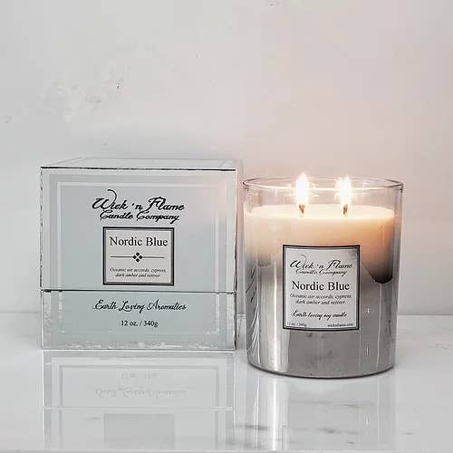Ombre argenté bleu nordique 12 oz pour la vente par Wick 'n Flame Candle Company