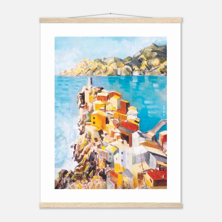 Impression artistique de paysages d'Italie : Villes colorées d'Amalfi et de Ligurie : Affiche avec cintre pour la vente par Creations Awol