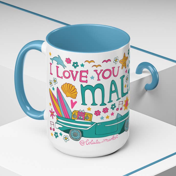 LOLALA - Your California Happiness Market 💛 - Wholesale Coffee Mug - Malibu - *BIG* Coffee Mug (15oz, blue)