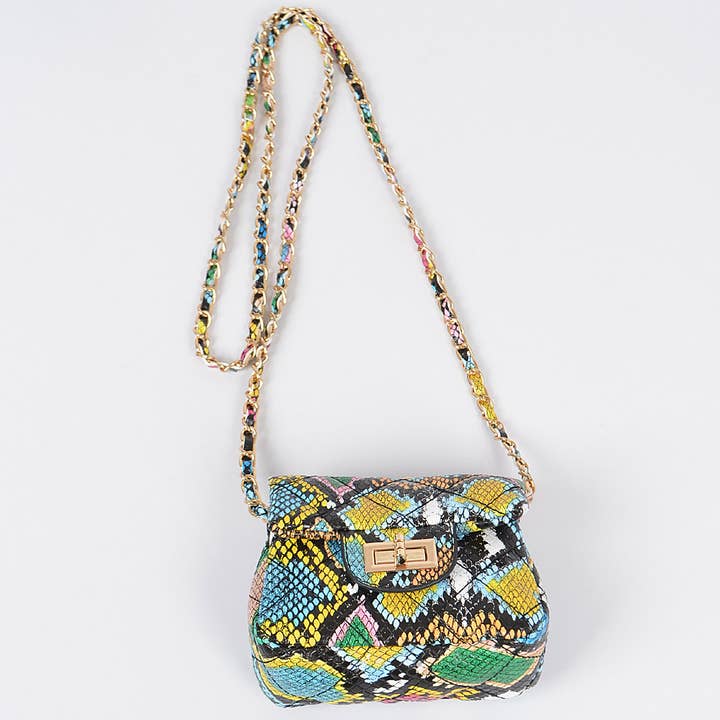 3AM BY H&D ACCESSORIES - Vente Sac à bandoulière – femme - Mini sac matelassé effet peau de serpent multicolore3