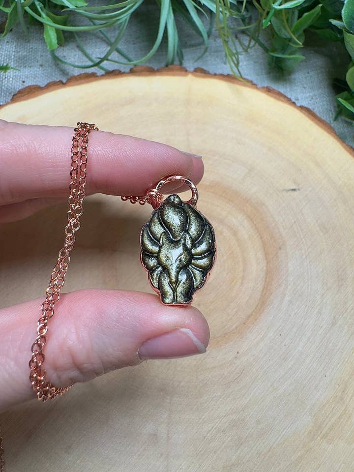 Gold Sheen Obsidian Nine Tailed Fox Necklace for wholesale by Copper Ashes