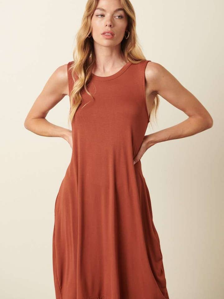 BD7217-BAMBOO ROUND NECK TANK DRESS for wholesale by mittoshop