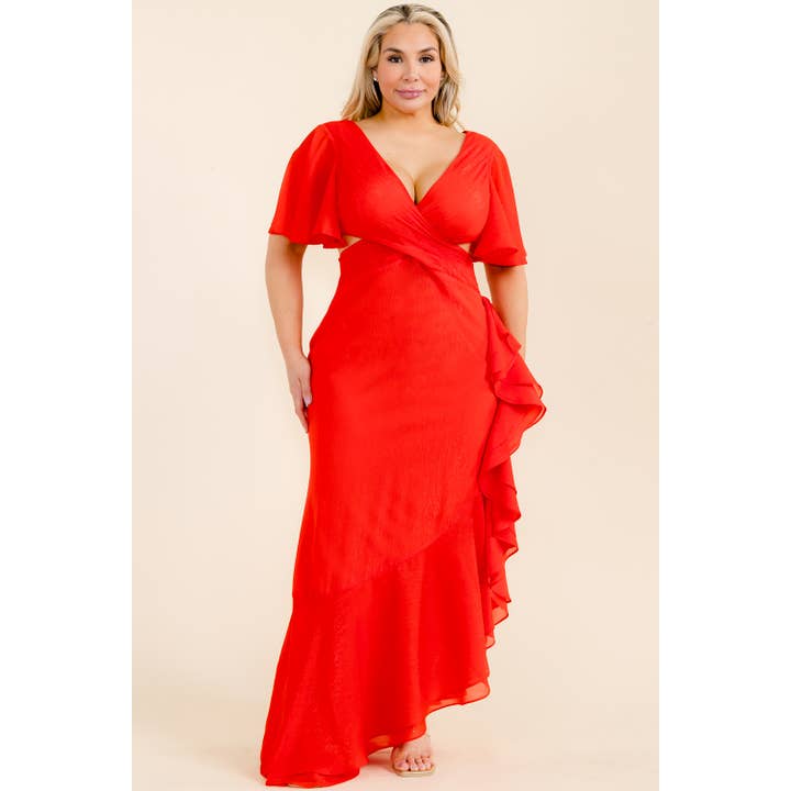 GRANDE TAILLE - ROBE ÉVASÉE À DÉCOUPES ET DÉCOLLETÉ EN V PROFOND pour la vente par Maniju