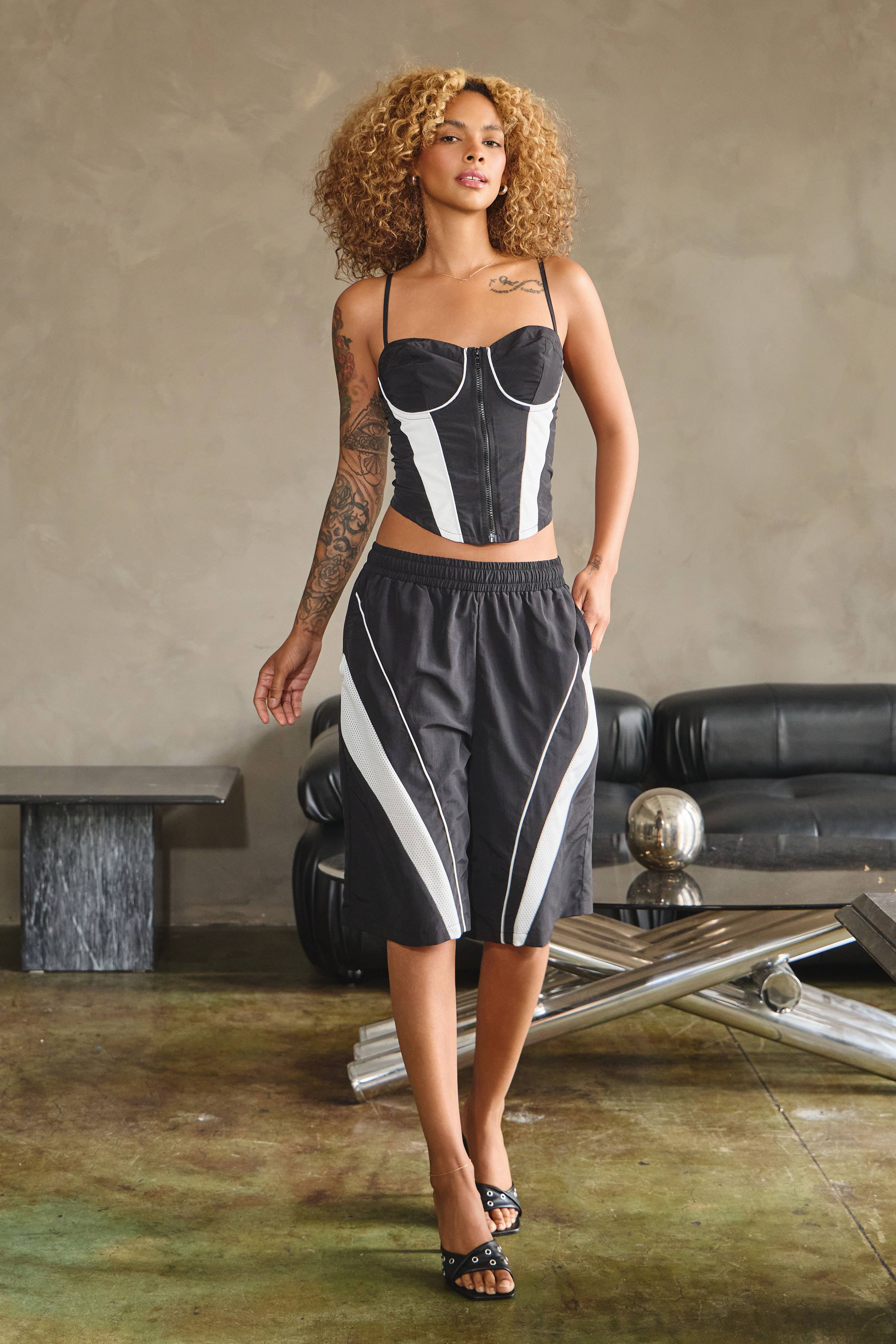 Black Nylon & mesh contrast zip-up cami top for wholesale on Faire5