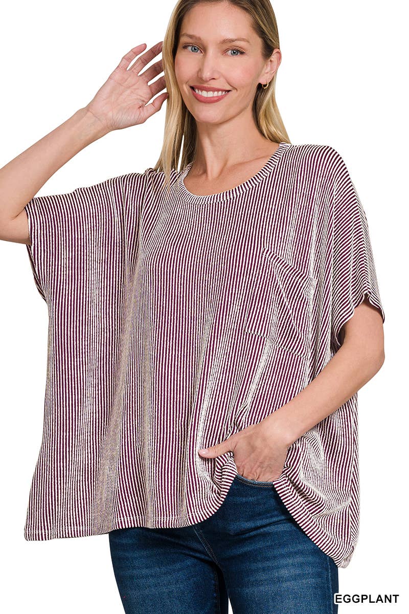 42POPS – wholesale Stickad topp - Dam – .SI-27212 Ribbad Oversized Kortärmad Topp15