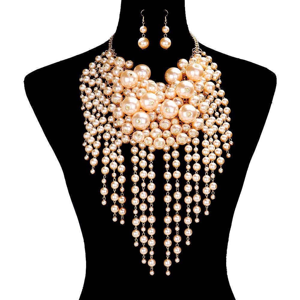 Diacly - Wholesale Beaded/Pearl Necklace - Chunky Dangling Pearls Choker Necklace Set15