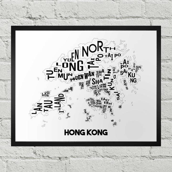 Hong Kong Districts Typographic Map Print for wholesale by Damon D Chan