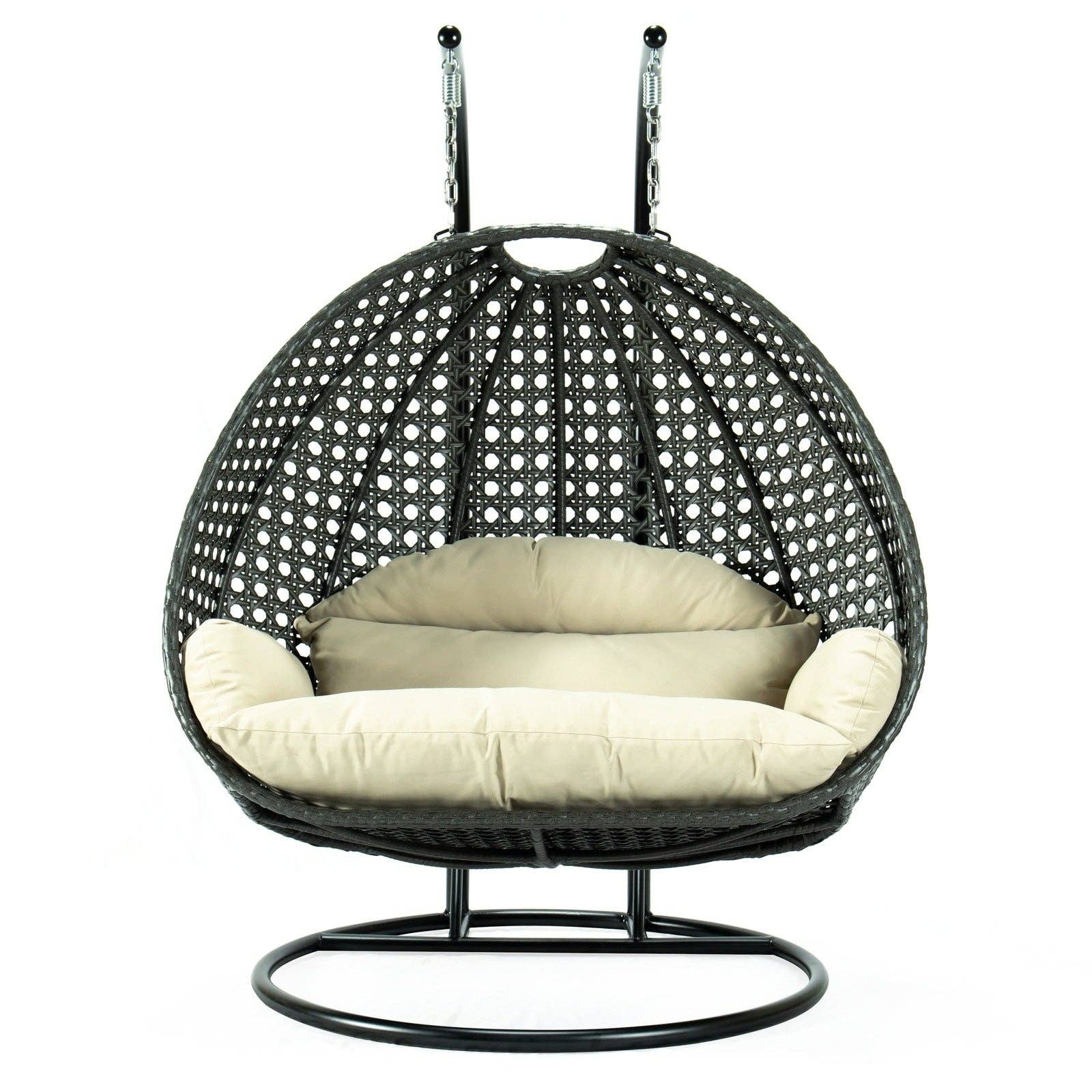 LeisureMod - Wholesale Egg Chair - Modern Charcoal Wicker Hanging Double Seater Egg Swing Chair110