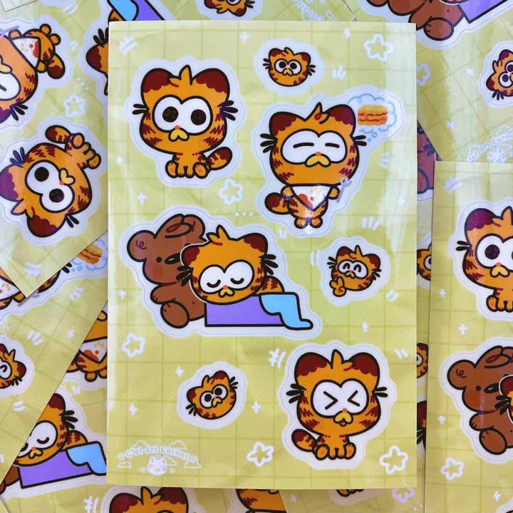 Lasagna Kitty Sticker Sheet for wholesale by Cool Art Corner