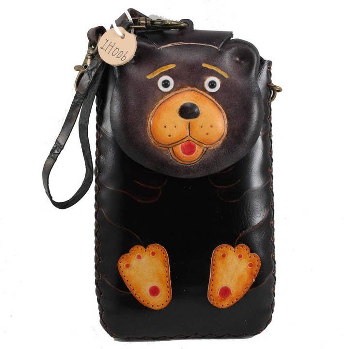 Handgefertigte Leder-Bären-Handyhülle IH006 für den Großhandel von Sunflower Handmade leather inc