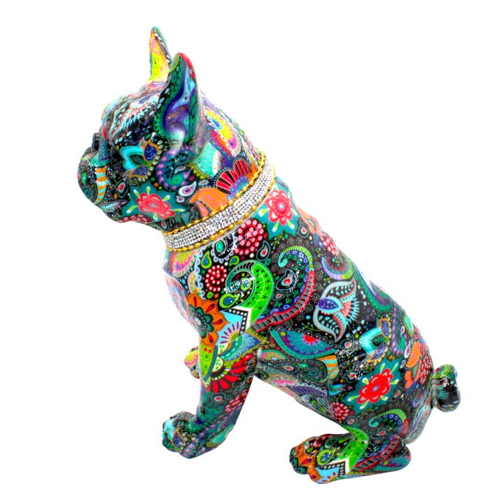 Interior Illusions Plus - Wholesale Sculpture - Painted Standing Flower French Bulldog w/Necklace - 11" tall2