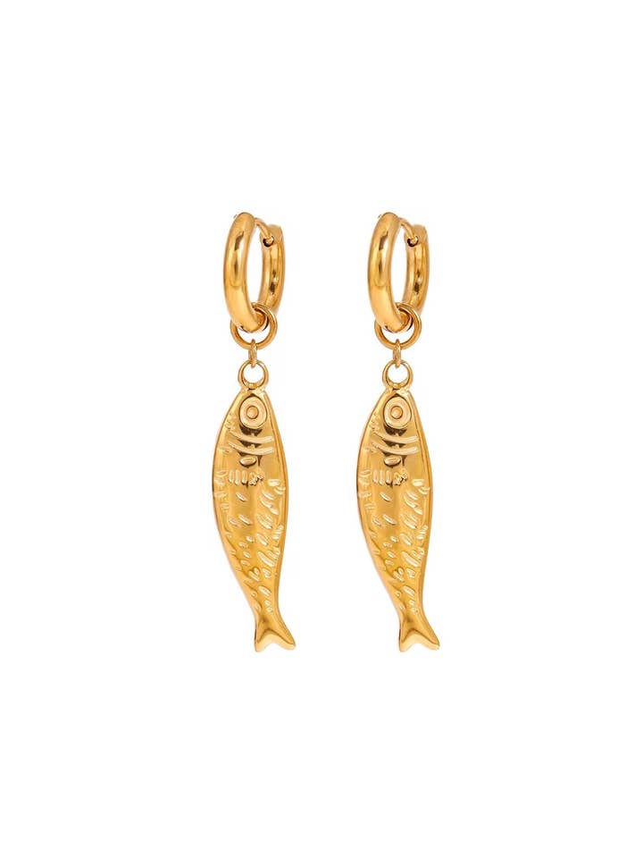 Fish Huggie Hoops Hypoallergenic Water Resistant for wholesale by Hjane Jewels