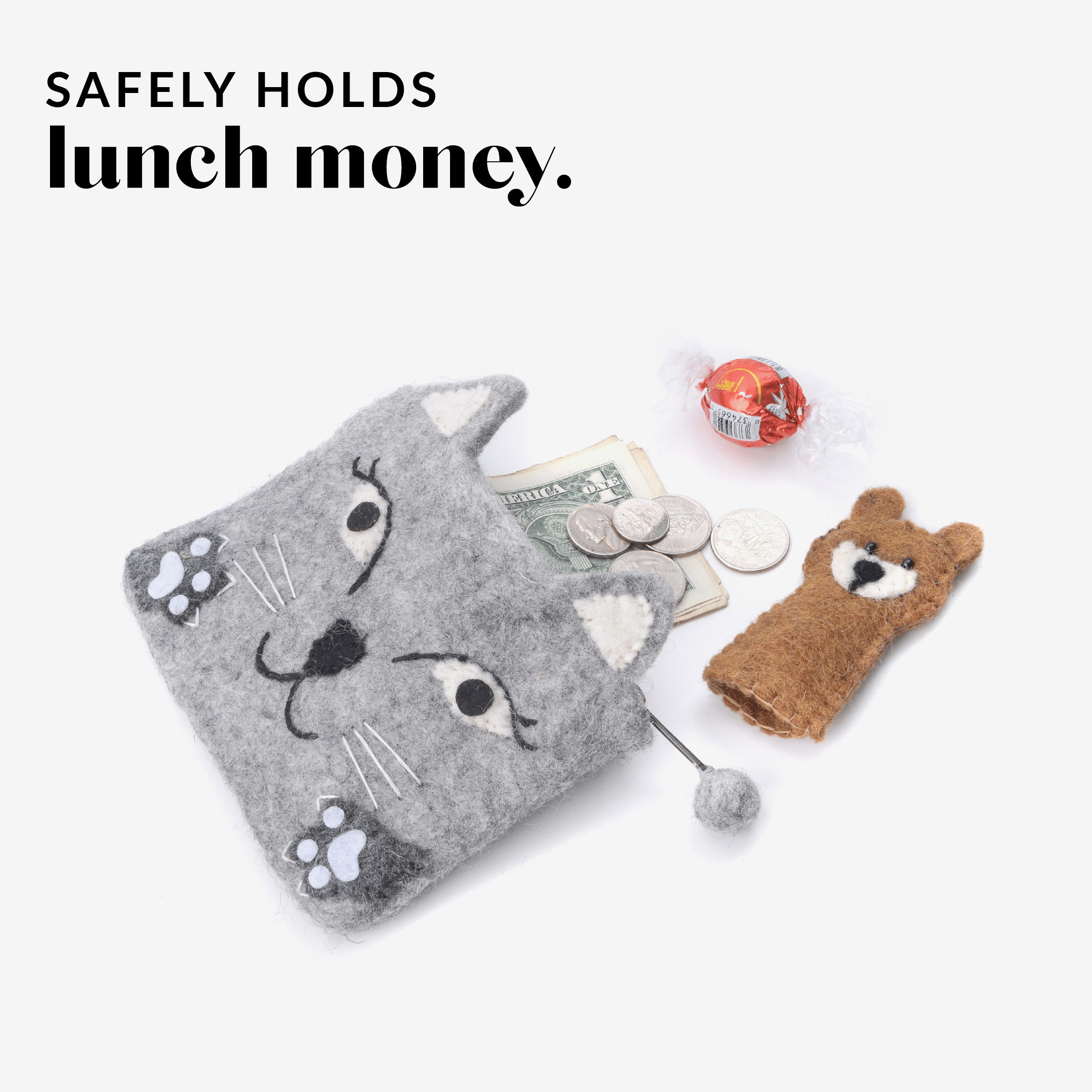 OmaOmaOma! Montessori Educational Wooden Toys for Kids - Wholesale Pencil Case/Pouch - Felt Animal Zipper Pouches - Cat, Dog, Fox Bag Set Ages 3+3