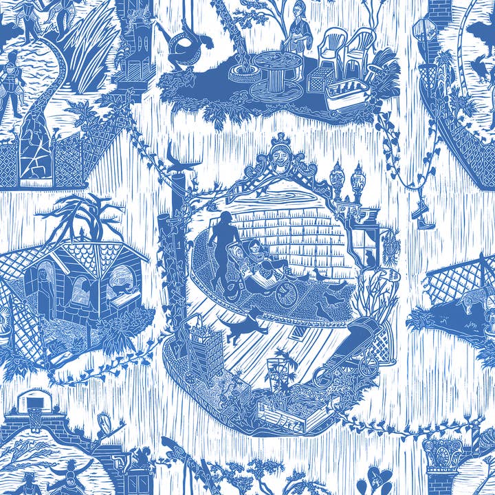 Urban Toile - Delft Wallpaper for wholesale by Detroit Wallpaper Co.