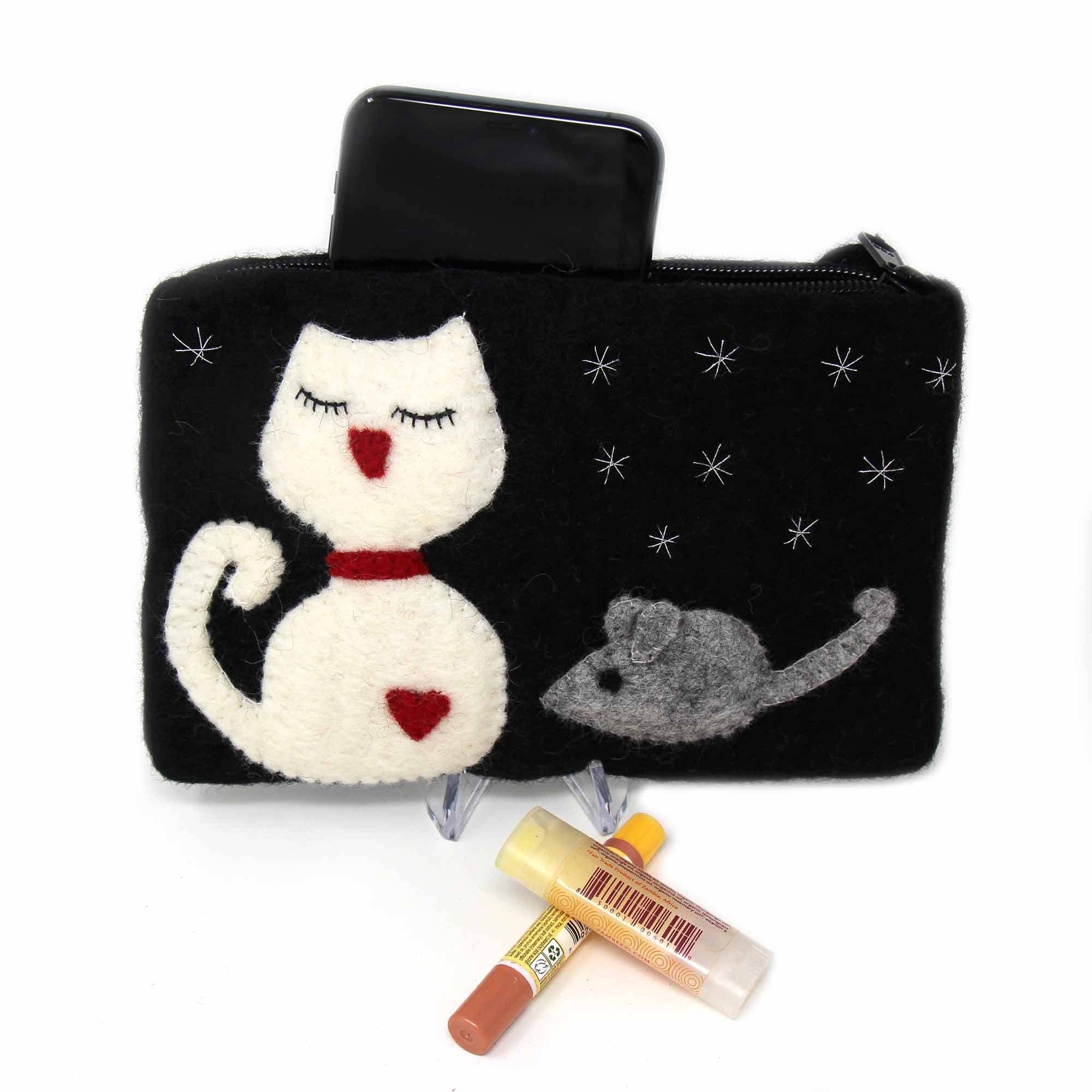 Global Crafts - Wholesale Pouch - Women's - Cat Felt Zipper Pouch1