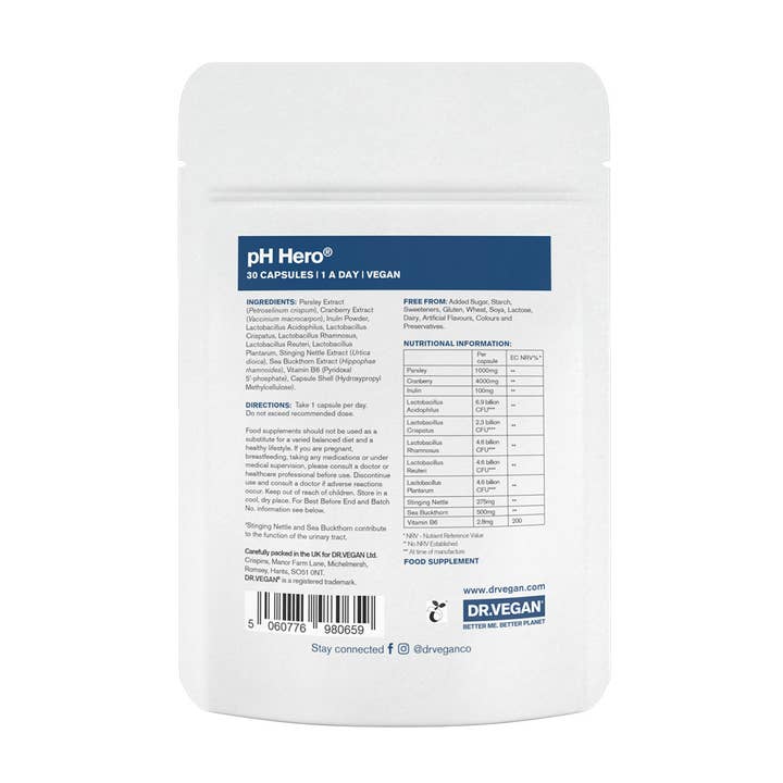 DR.VEGAN - Wholesale Oral Supplement/Vitamin - pH Hero® | 30 Capsules | Vaginal Health & UTI Support5