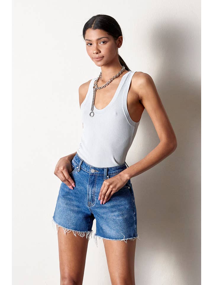 Insane Gene USA - Wholesale Shorts - Women's - High Rise Trim Midi Stretch Denim Shorts1