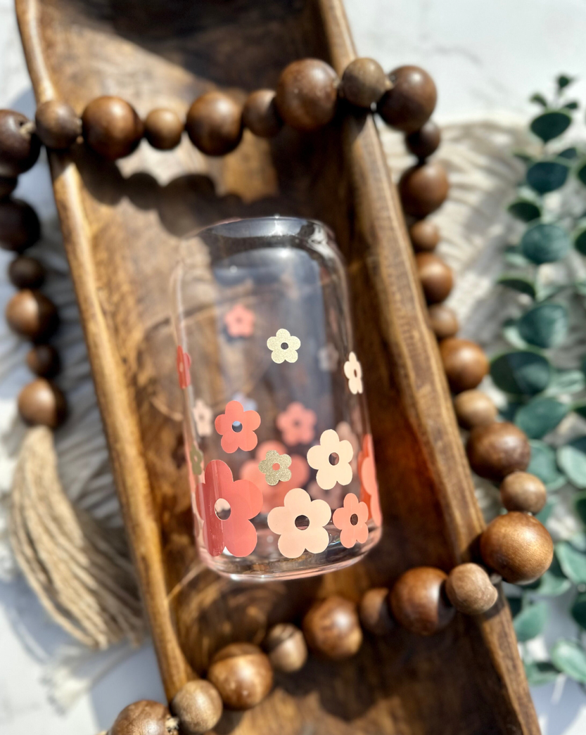 Bonita Bella Creations - Wholesale Drinking Glass/Cup - Retro Floating Flowers Beer Can Glass, 16oz or 20oz1