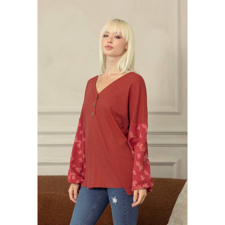 Tamila V Neck Buttoned Henry Pullover Tunic Top for wholesale by salt & bit