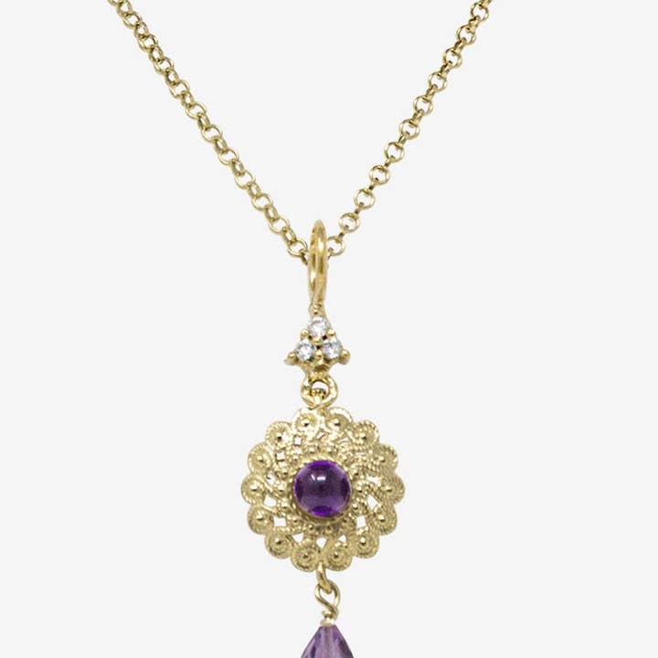 VINTOUCH ITALY - Wholesale Pendant/Charm Necklace - Filigrana Gold-plated Amethyst Necklace