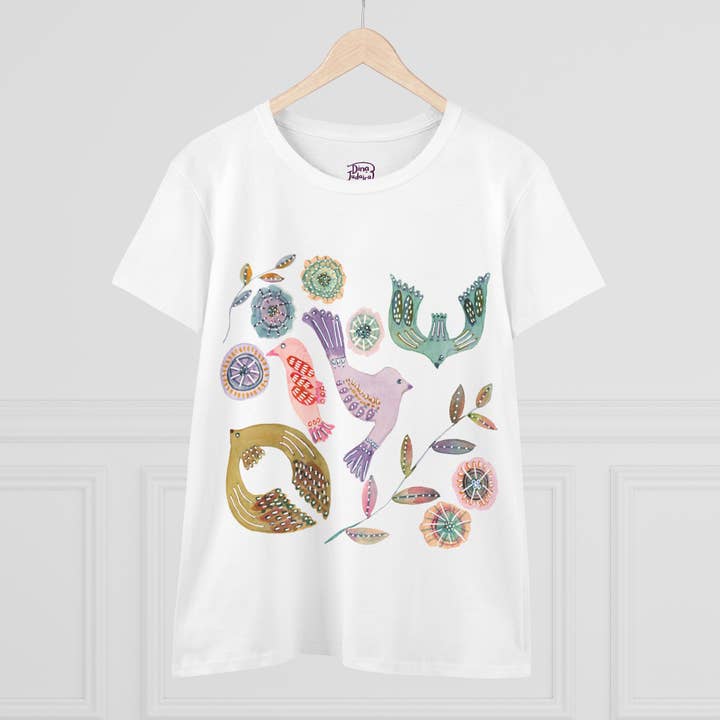 Artistic Birds Women's T-Shirt | Short Sleeve Tee For Women for wholesale by Dina Judaica