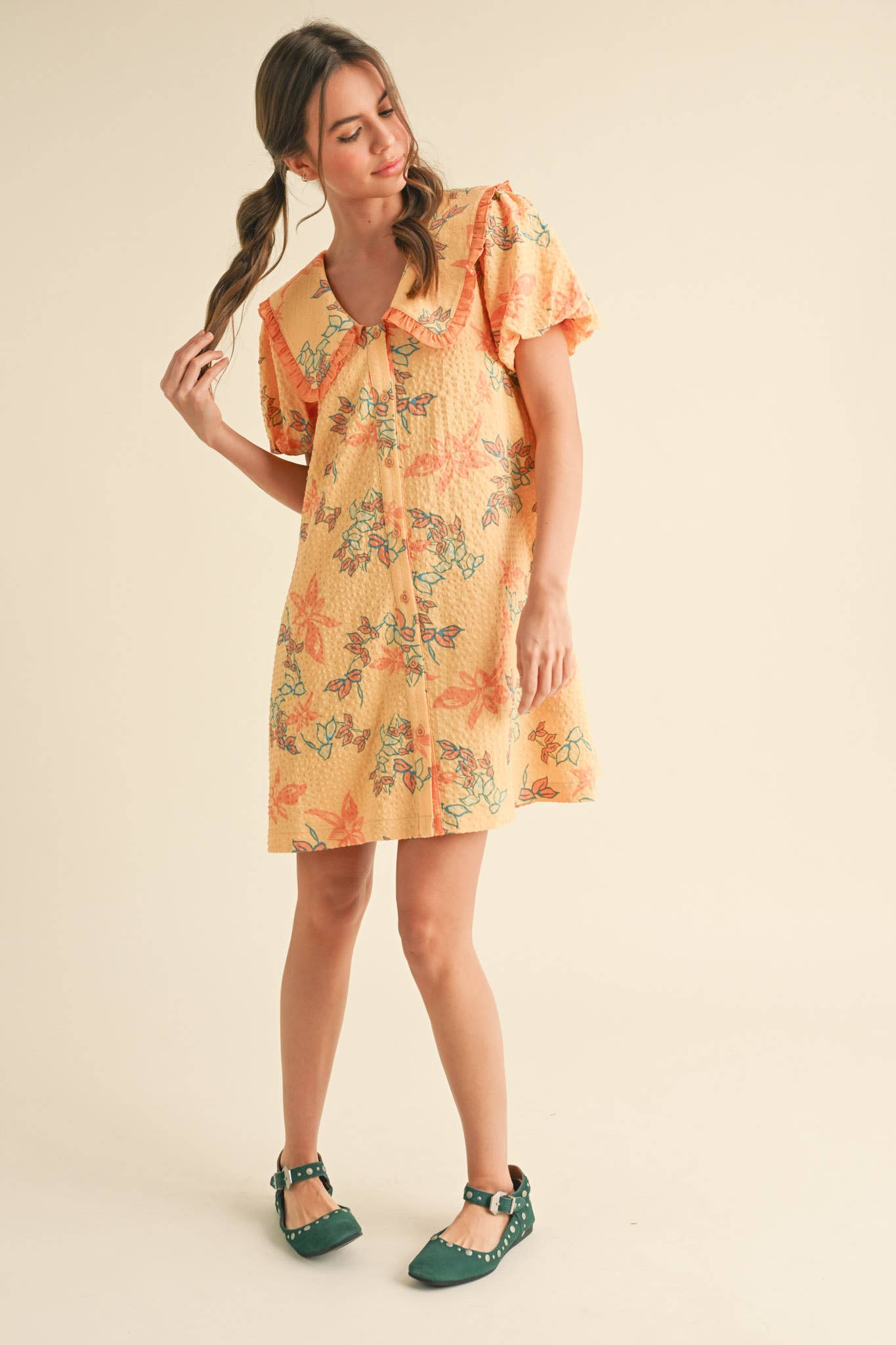 &MERCI - Wholesale Dress - Women's - DOLL COLLAR BUTTON DOWN FLORAL MINI DRESS MDR387910