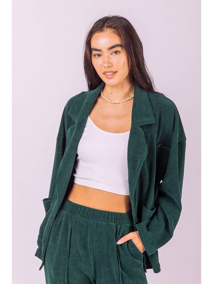 VERY J - Wholesale Blazer - Women's - VE60071JKT-Oversized Soft Knit Corduroy Blazer Jacket