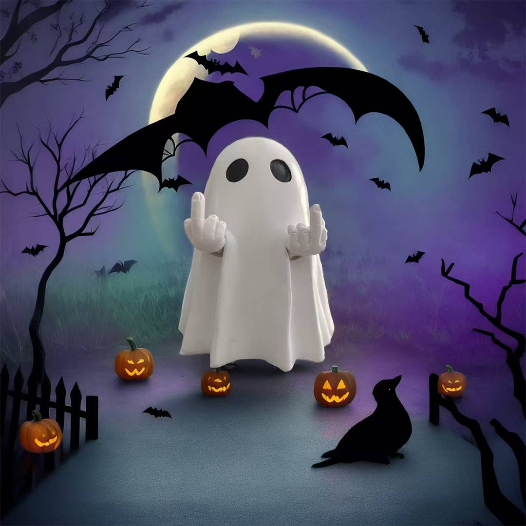UNISHE - Wholesale Decorative Tabletop Object - Halloween Middle Finger Cute Ghost Pumpkin Figurine ZK34562
